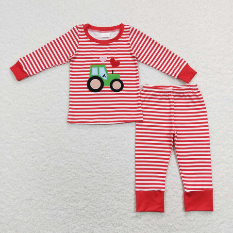 BLP0438 toddler boy clothes heart tractor embroidery boy valentines day outfit