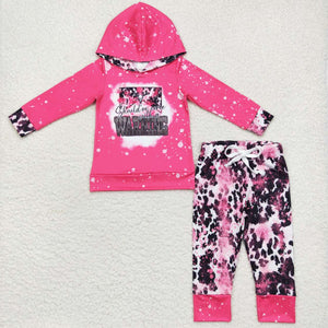 GLP0797 toddler boy clothes hot pink warning winter hoodies set