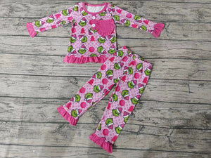 Custom order MOQ:3pcs each design cartoon girl winter pajamas set