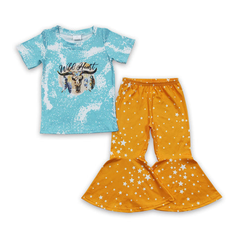 A12-2 toddler girl clothes cow yellow star bell botton set fall spring outfits-promotion 2024.6.8 $2.99