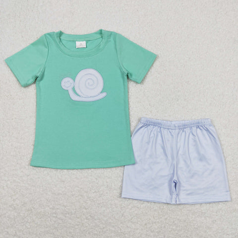 BSSO0571 baby boy clothes snails embroidery boy summer outfit toddler summer shorts set