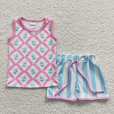 GSSO0324 toddler girl clothes pink summer shorts set