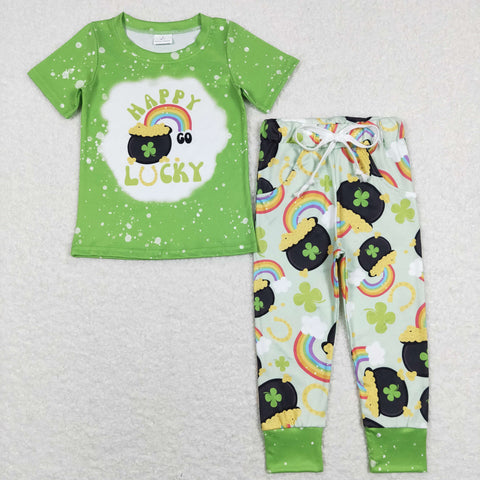 BSPO0219 toddler boy clothes green happy lucky baby St. Patrick's Day outfit