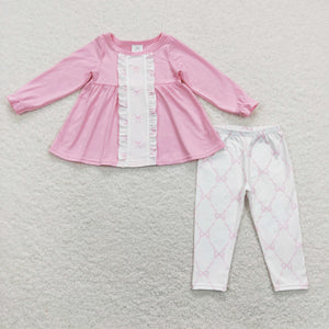 GLP1134 baby girl clothes girl bow pink winter outfit toddler valentines day clothing set