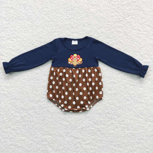 LR0605 baby girl clothes turkey embroidery girl thanksgiving bubble
