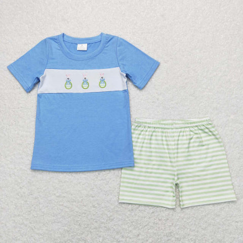 BSSO0398  baby boy clothes embroidery bunny egg boy easter shorts set