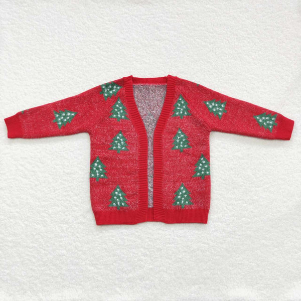 GT0356 toddler girl clothes girl christmas sweater coat red tree christmas cardigan