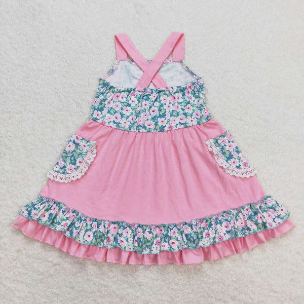 GSD0807 RTS baby girl clothes pink flower girl summer dress