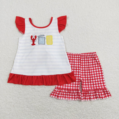 GSSO0455 baby girl clothes crawfish embroidery toddler summer outfits