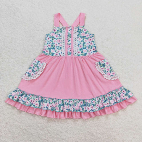 GSD0807 RTS baby girl clothes pink flower girl summer dress