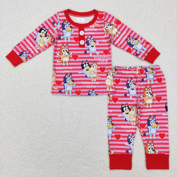 GLP0912 baby girl clothes cartoon dog girl winter pajamas set valentines day pajamas set