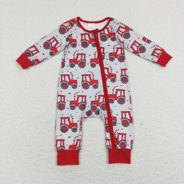 LR0887 baby boy clothes heart truck toddler valentines day clothes zipper romper
