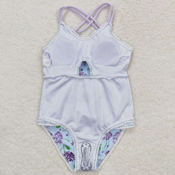 S0246 RTS baby girl clothes purple floral girl summer swimsuit
