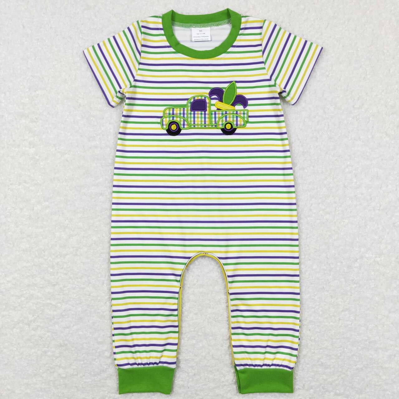 SR0519 baby boy clothes truck embroidery toddler Mardi Gras romper