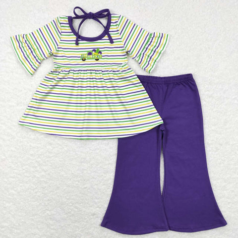 GSPO1021 baby girl clothes purple truck embroidery girl mardi gras outfit