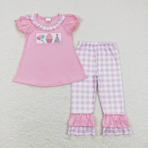 GSPO0960 toddler girl clothes girl birthday outfit pink cake spring set
