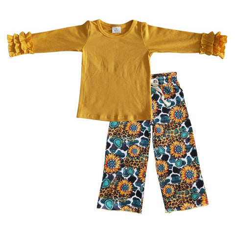 GLP0474 toddler girl clothes yellow sunflower girl winter outfit