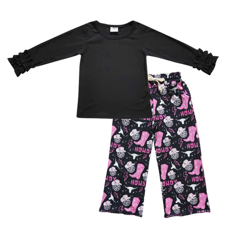 GLP0473 toddler girl clothes black howdy shoes girl winter outfit