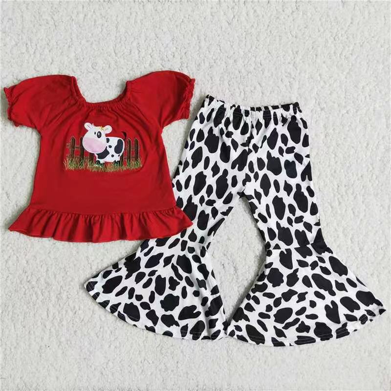B18-13 toddler girl clothes cow farm red embroidery girl set-promotion ...