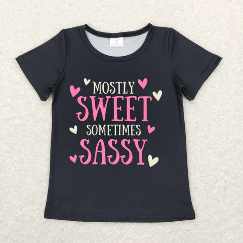 GT0422  baby girl black valentine's day summer T-shirt mostly sweet sometimes sassy top