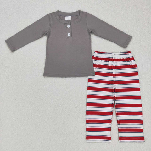 BLP0391 baby boy clothes grey stripe boy christmas pajamas set