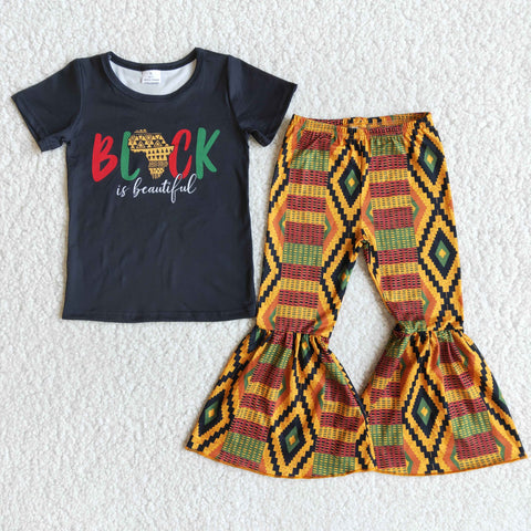 B7-16 girl clothes i am black history short sleeve fall spring set-promotion 2023.12.30