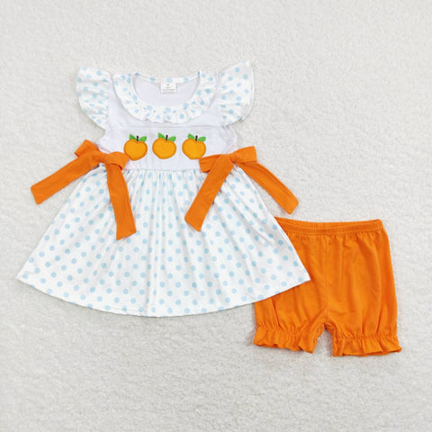 GSSO0451 baby girl clothes peach embroidery girl summer outfits toddler summer shorts set