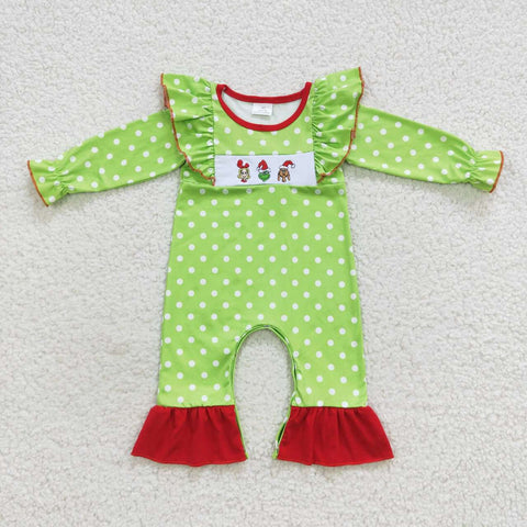 LR0387 baby girl clothes embroidery christmas romper