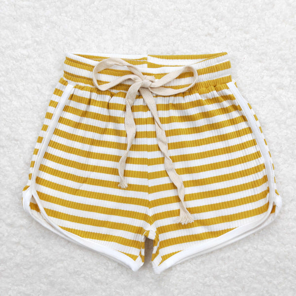 SS0287 RTS toddler clothes cotton yellow stripe baby girl summer shorts