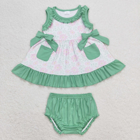 GBO0292 RTS baby girl clothes green floral toddler girl summer bummies set