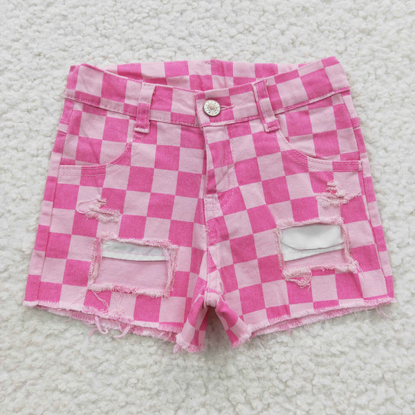SS0092 baby girl clothes pink plaid denim shorts summer bottom