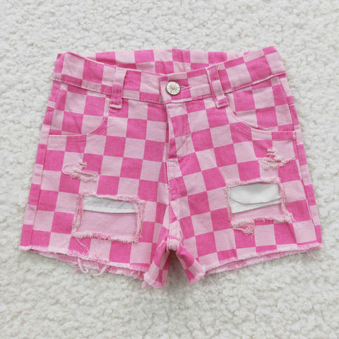 SS0092 baby girl clothes pink plaid denim shorts summer bottom