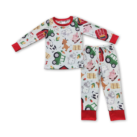 BLP0197 toddler boy clothes farm boy winter pajamas set