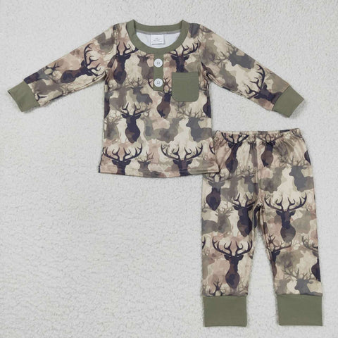 BLP0332 toddler boy clothes hunting deer country boy winter pajamas set