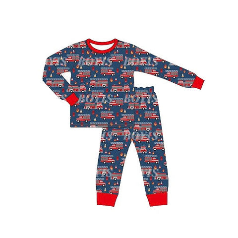 BLP0474 pre-order 3-6M to 7-8T baby boy clothes fire truck boy winter pajamas set 2024.5.29