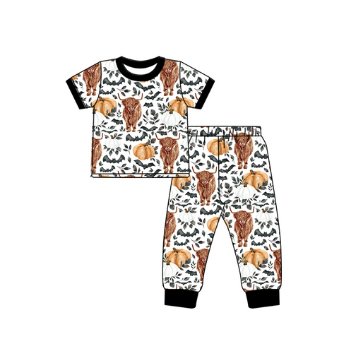 BSPO0365 pre-order 3-6M to 7-8T baby boy clothes highland cow boy halloween pajamas outfit