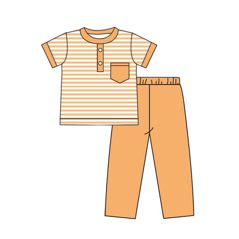 BSPO0382 pre-order 3-6M to 7-8T baby boy clothes orange stripes boy fall spring pajamas outfit