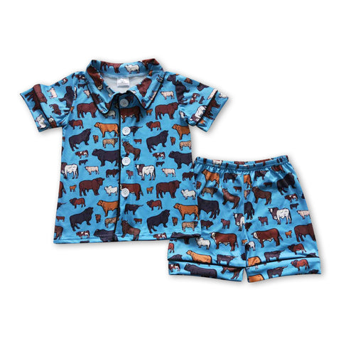 BSSO0276 toddler boy clothes cow farm boy summer pajamas set