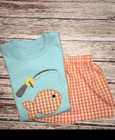 BSSO0288 baby boy clothes embroidery boy summer shorts set fish clothes