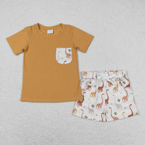 BSSO0464 RTS baby boy clothes pocket boy dinosaur summer outfits toddler summer shorts set