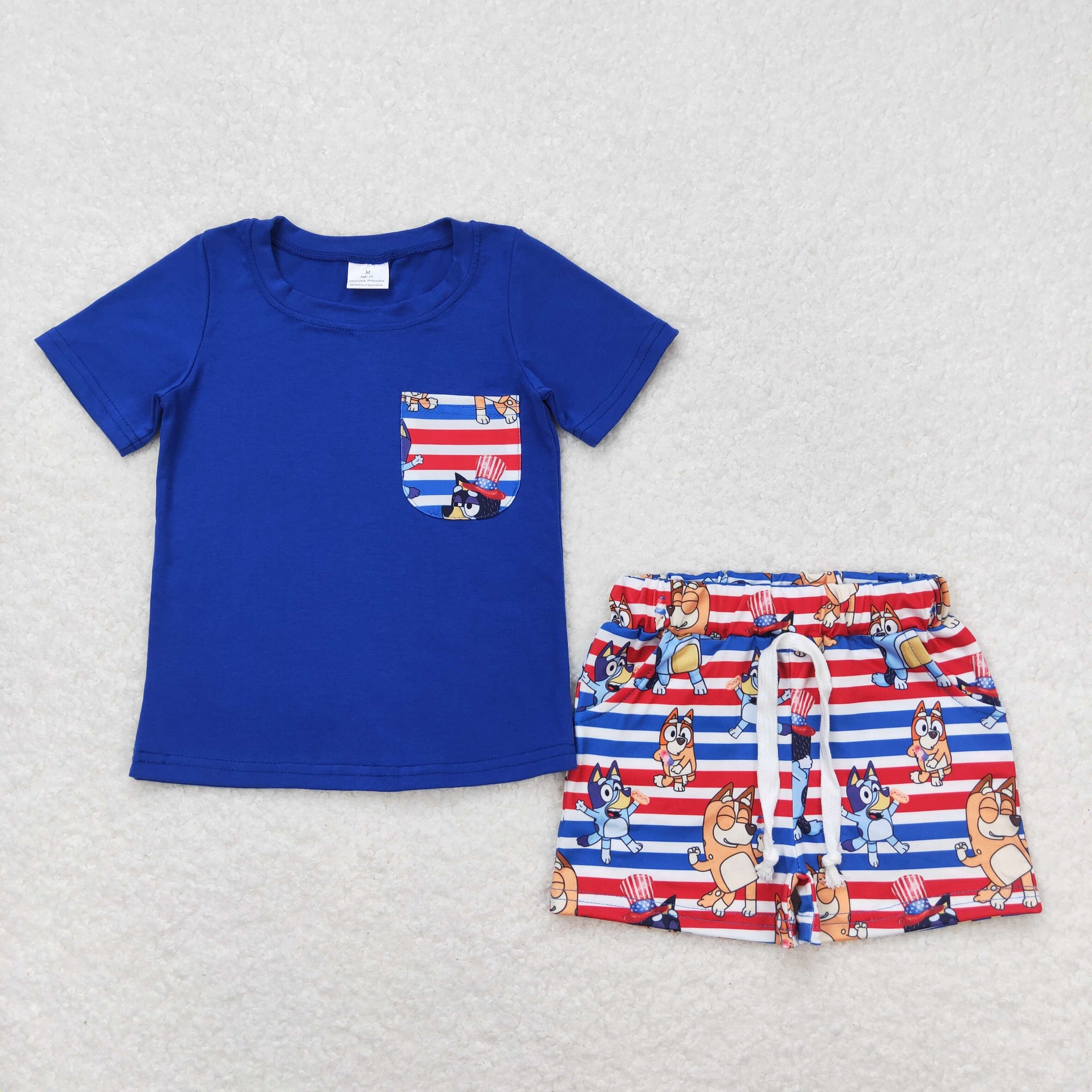 BSSO0513 RTS baby boy clothes cartoon dog boy 4th of July patriotic summer outfits