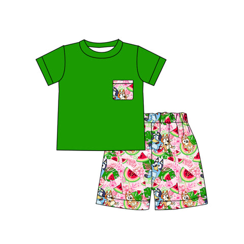 BSSO0743 pre-order baby boy clothes watermelon dog boy summer shorts set