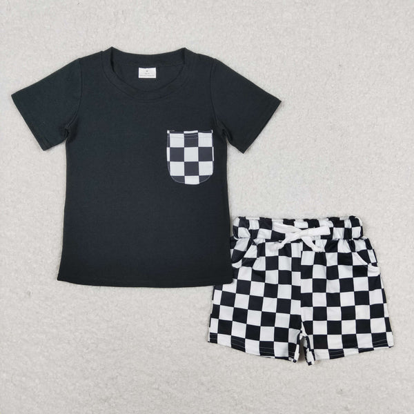 SS0273 RTS baby boy clothes black plaid pocket toddler boy summer bottom shorts 3-6M to 7-8T