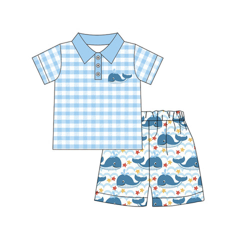 BSSO0898 pre-order 3-6M to 7-8T baby boy clothes whale toddler boy summer outfits