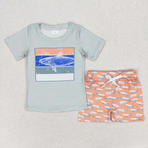 BSSO0899 RTS 3-6M to 7-8T baby boy clothes shark toddler boy summer outfits （print）
