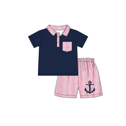 BSSO0906 pre-order 3-6M to 7-8T baby boy clothes ship anchor toddler boy summer outfits