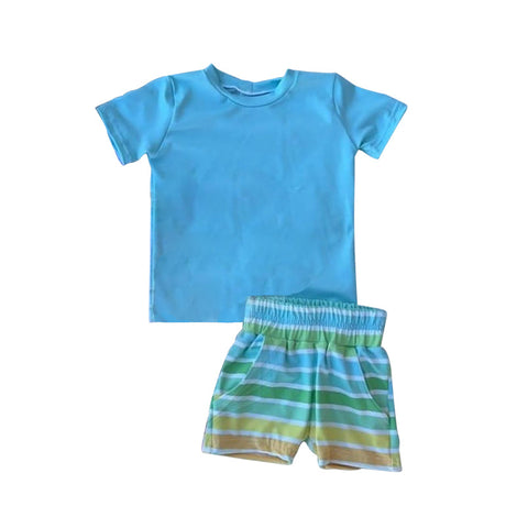 BSSO0967 pre-order 3-6M to 7-8T baby boy clothes blue stripes toddler boy summer outfits