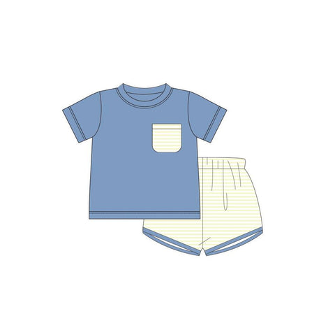 BSSO0985 pre-order 3-6M to 7-8T  baby boy clothes blue stripes toddler boy  summer outfits-2024.5.16