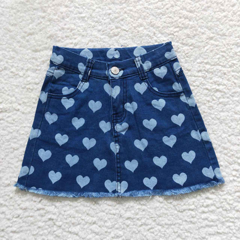 GLK0010 toddler girl clothes girl denim skirt heart valentines day skirt summer bottom