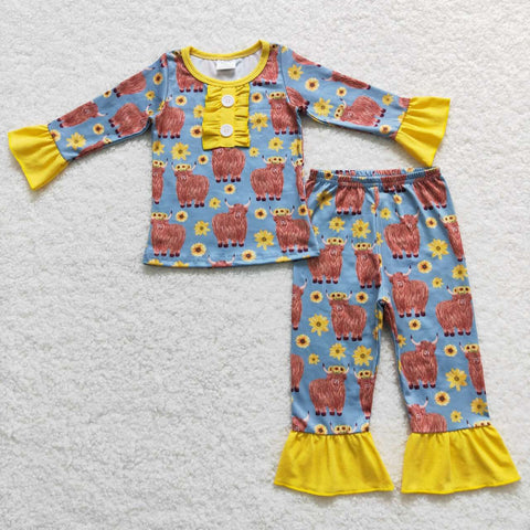 GLP0670  toddler girl clothes highland cow girl winter pajamas set
